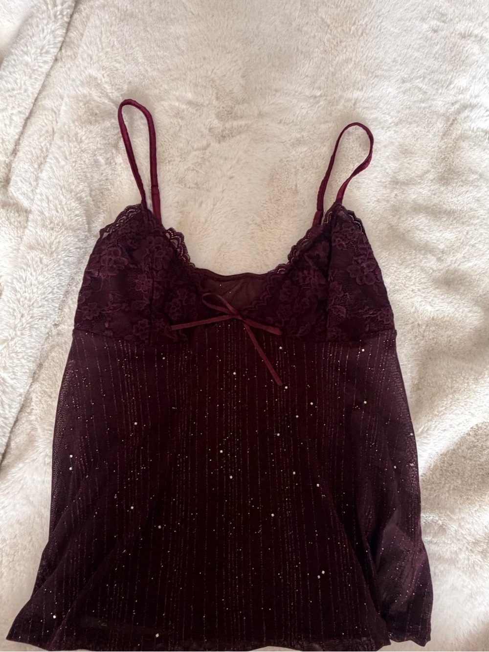 Women’s Lace & Sparkle Cami Tank – Burgundy